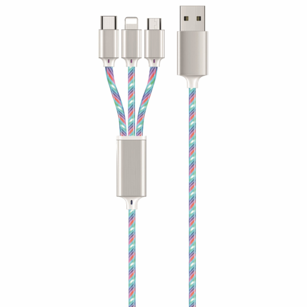 USB kabel 2GO 2GO 3v1 USB LED kabel modrý 150cm pro Micro...