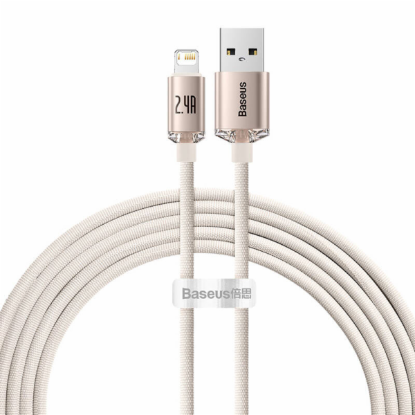 Baseus Crystal Shine USB kabel pro iP, 2,4A, 2m (růžový)