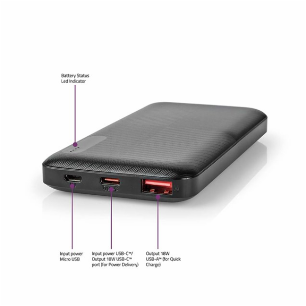 Nedis UPBKPD10000BK - Powerbanka | 10000 mAh | Výstup 1x ...