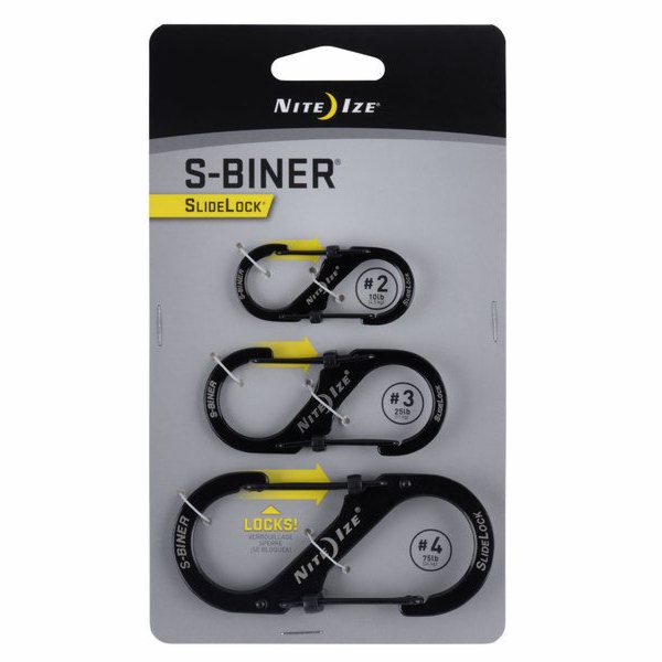 Nite Ize S-Biner SlideLock Karabina nerez černá 3 ks