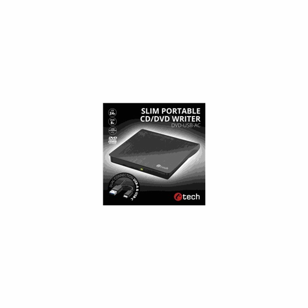 C-TECH Externí DVD vypalovačka DVD-USB-AC, USB 3.0, USB A...