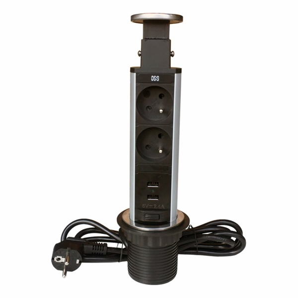 IN Výsuvná lišta, 2 zásuvky + 2 USB