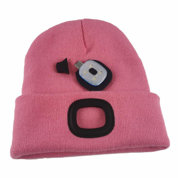 Čepice s čelovkou LED růžová (USB nabíjení)