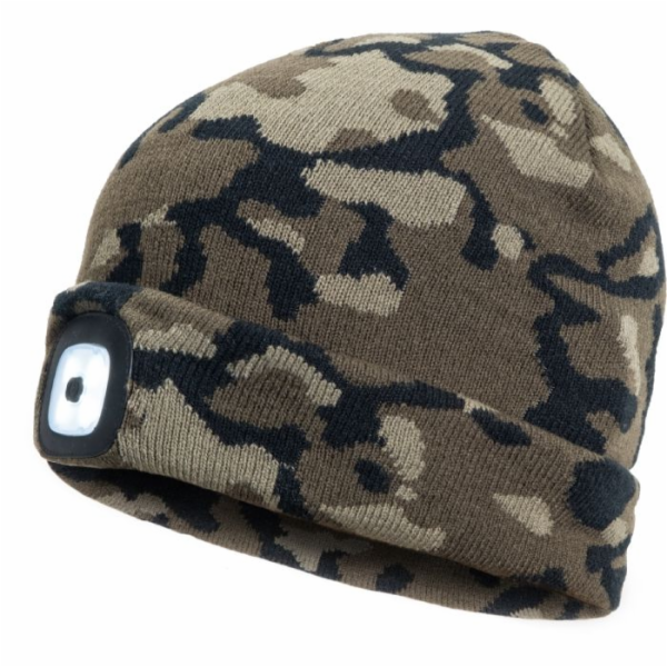 Čepice s čelovkou LED maskáčová (USB nabíjení)