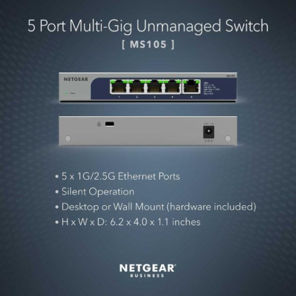 NETGEAR MS105 Netgear5-Port Multi-Gigabit (2.5G) Ethernet...