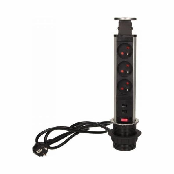 Zásuvka Orno Furniture, 3x250V AC, výsuvná z pracovní des...