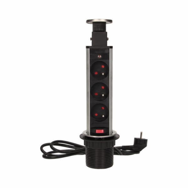 Orno Nábytková zásuvka fi6cm, 3x250V AC, výsuvná z pracov...
