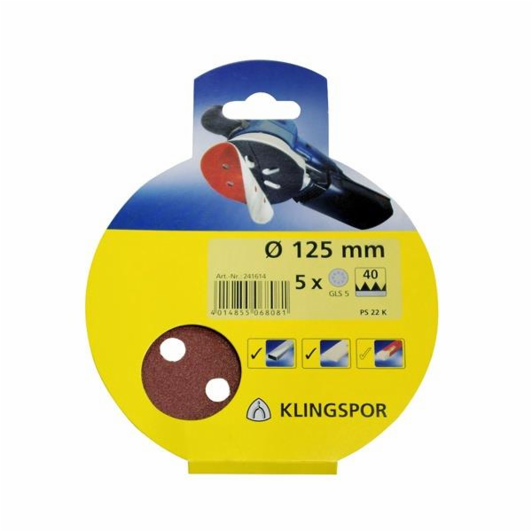Klingspor Kotouč lepící papír 125mm gr.80 5 ks. - 45295
