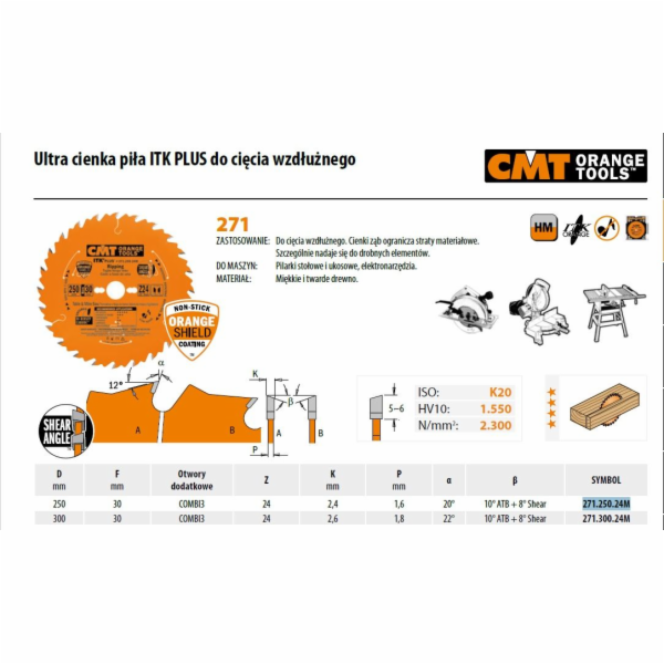 CMT CMT SAW ITK D=250 F=30 Z=24N K=2,4/1,6 CMT271.250.24M...