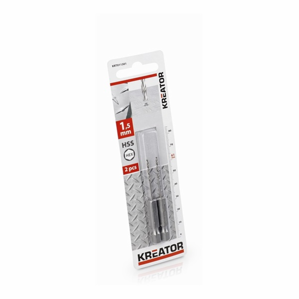 Kreator KRT011301 - 2 ks HSS Vrtáků do kovu HEX 1.5 x 61 mm