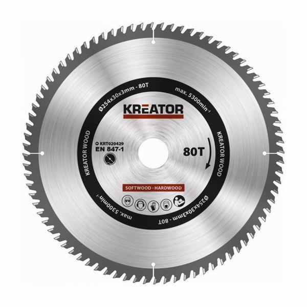 Pilový kotouč Kreator KRT020428 - na dřevo 254mm, 80T 