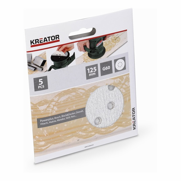 Kreator KRT230554 - 5x Brusný papír 125 mm na barvu G60
