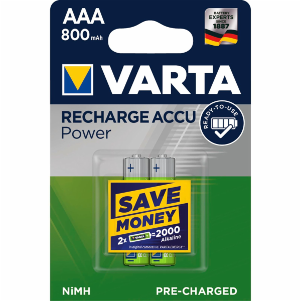 10x2 Varta Rechargeble Accu NiMH 800 mAh Micro VPE Innenk.