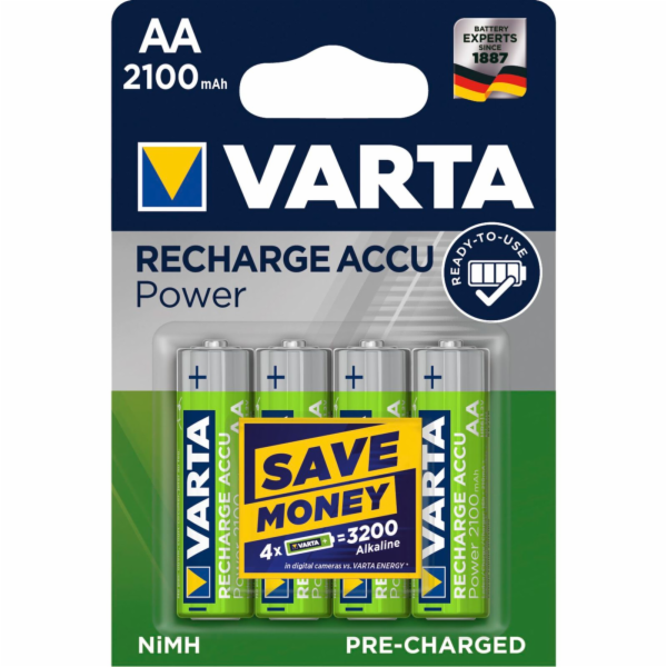 10x4 Varta Rechargeable Accu NiMh 2100 mAh Mignon VPE Inn...