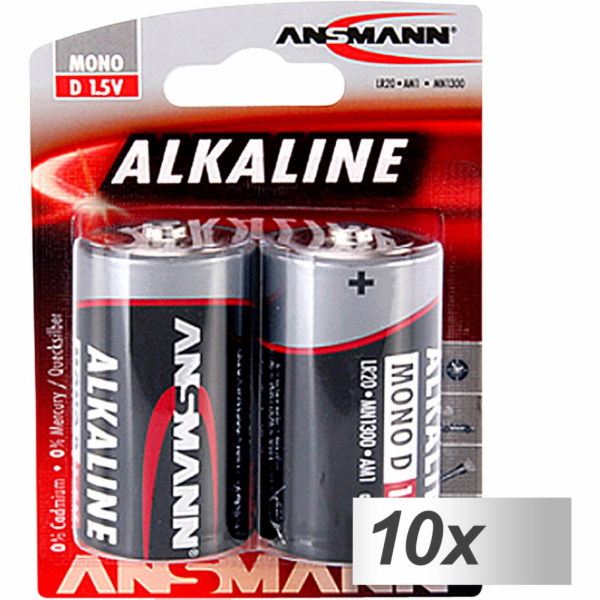 10x2 Ansmann Alkaline Mono D LR 20 red-Line         1514-...