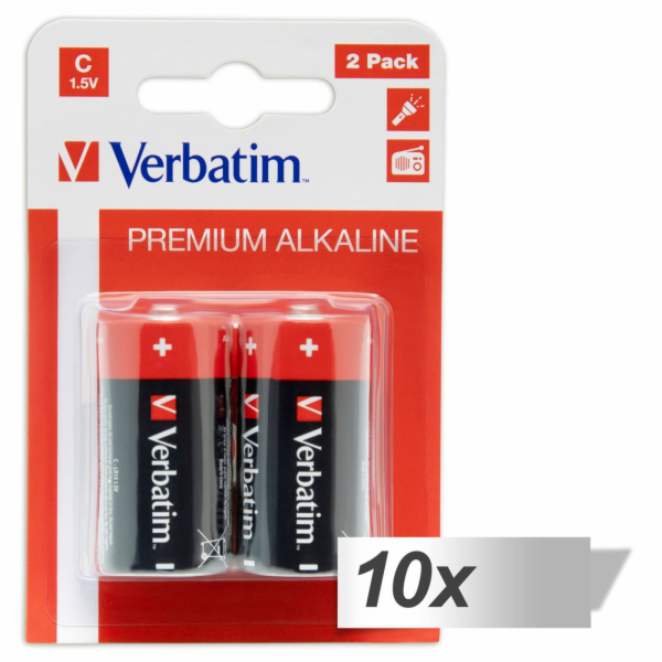 10x2 Verbatim Alkaline Batterie Baby C LR 14             ...