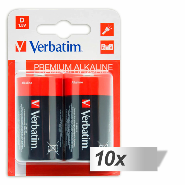 10x2 Verbatim Alkaline Batterie Mono D LR 20             ...