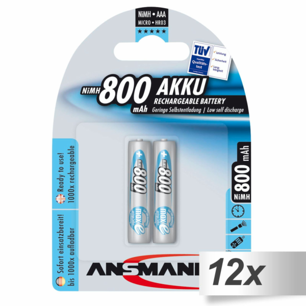 12x2 Ansmann maxE NiMH Akku Micro AAA 800 mAh