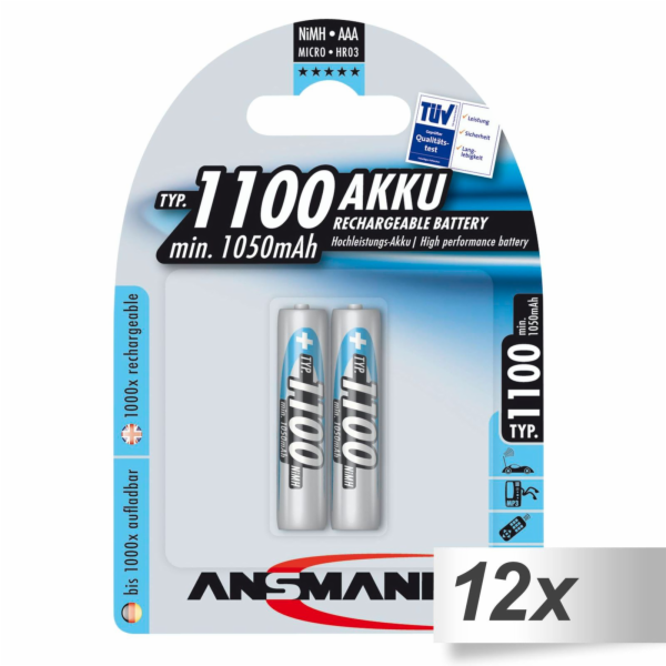 12x2 Ansmann NiMH Akku 1100 Micro AAA 1050 mAh