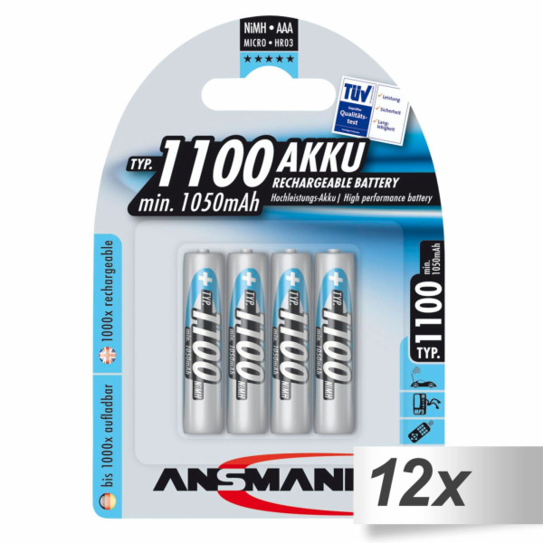 12x4 Ansmann NiMH Akku 1100 Micro AAA 1050 mAh
