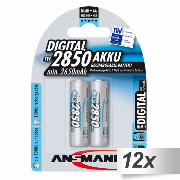 12x2 Ansmann NiMH Akku 2850 Mignon AA 2650 mAh DIGITAL