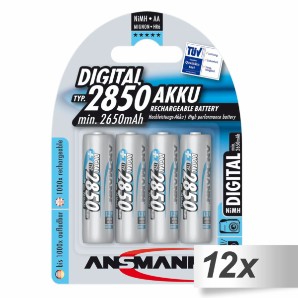 12x4 Ansmann NiMH Akku 2850 Mignon AA 2650 mAh DIGITAL