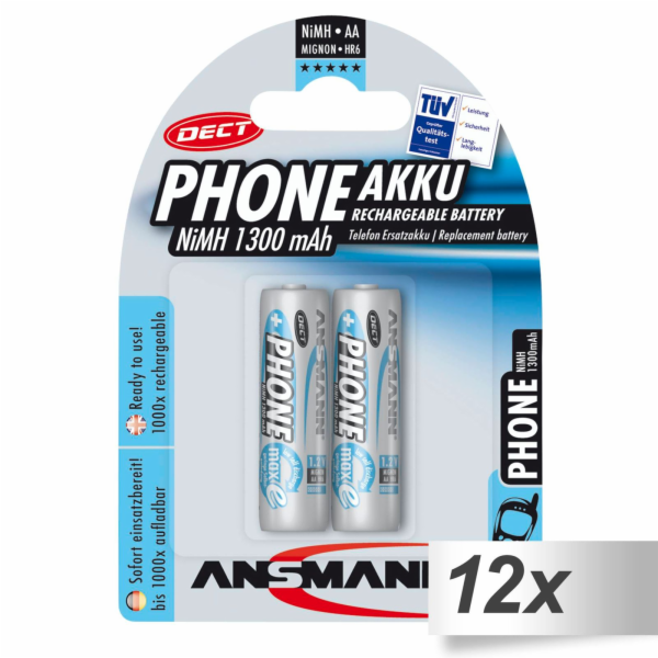 12x2 Ansmann maxE NiMH Akku Mignon AA 1300 mAh DECT PHONE