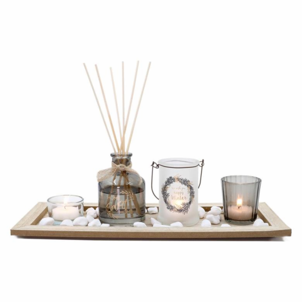 Svícen / diffuser 36 x 14 x 1 cm, 5 dílů + dekorace dřevo...