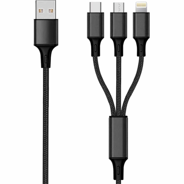 USB 2GO USB-A - USB-C + microUSB + Lightning kabel 3 m če...