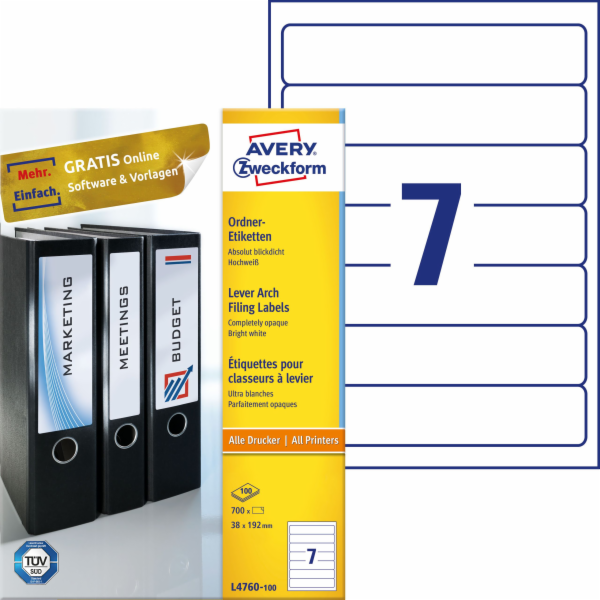 Biurfol ETIKETY NA VÁZAČE A4 100 LISTŮ/BAL. 192 x 38 MM B...
