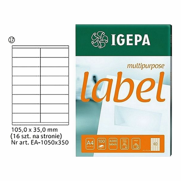 IGEPA ŠTÍTKY A4 IGEPA 105 X 35,0 MM BÍLÁ (100)
