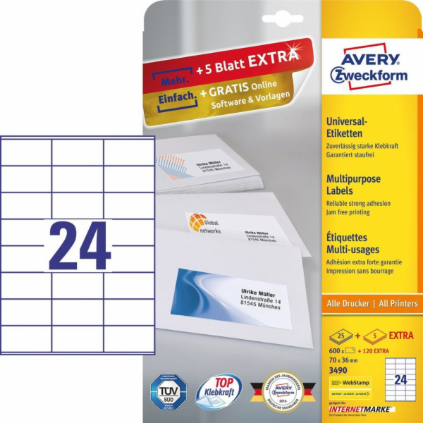 Univerzální samolepicí štítky Avery Zweckform 70 x 36 mm ...