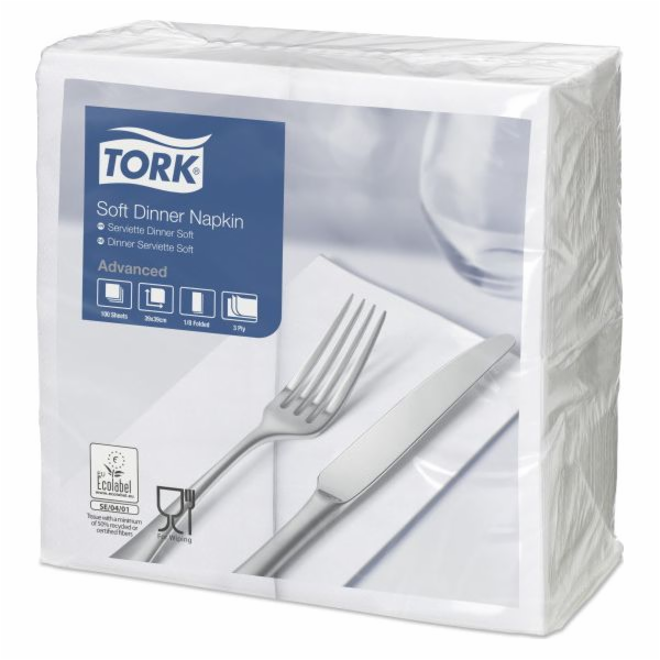 Tork Tork - večeře ubrousky, složené v 1/8 - bílé