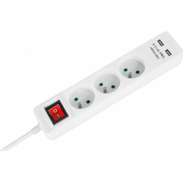 Rozšíření sítě rebelů 3 zásuvky + 2 USB, 3 m