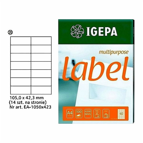 IGEPA ŠTÍTKY A4 IGEPA 105 X 42,3 MM BÍLÁ (100)