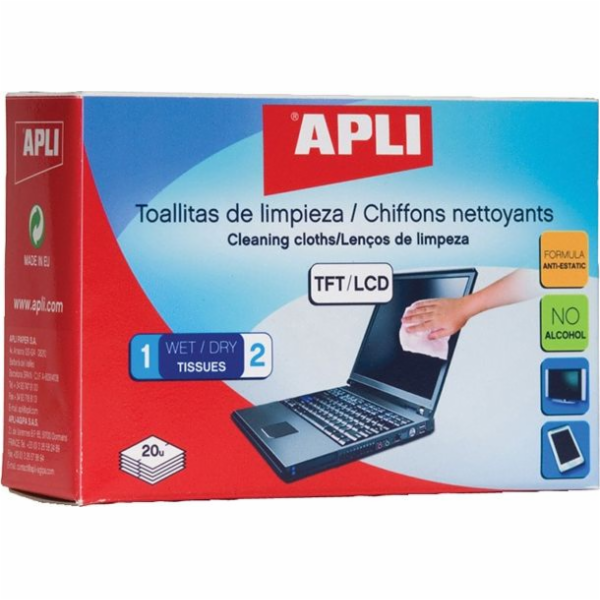 Apli Vlhčené a suché utěrky na čištění LCD/TFT obrazovek ...
