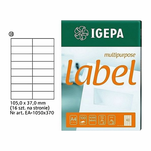 IGEPA ŠTÍTKY A4 IGEPA 105 X 37,0 MM BÍLÁ (100)