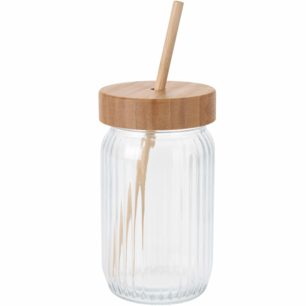 Sklenice s bambusovým víčkem a brčkem 0,5 l