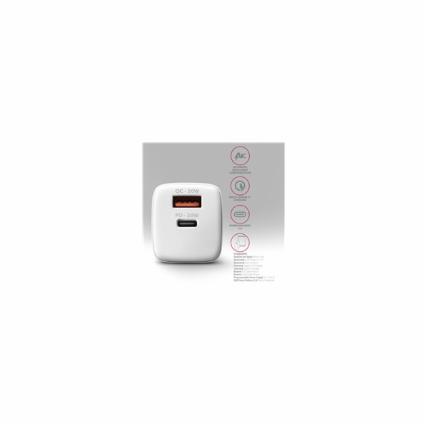 AXAGON ACU-PQ30W, Sil nabíječka do sítě 30W, 2x port (USB...