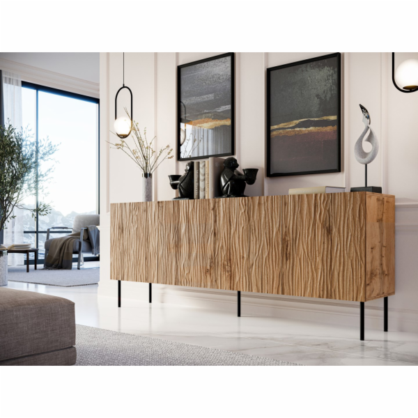 JUNGLE komoda 190x40,5x74,5 dub wotan + černé nohy