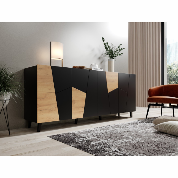 Komoda ETNA 200x42x82 černá matná + dub craft
