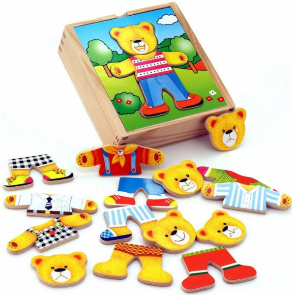 Dřevěné oblékací puzzle Viga Medvídek chlapec