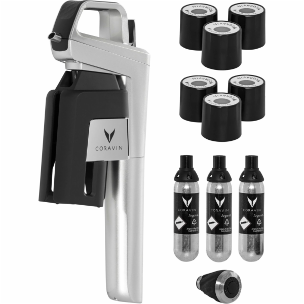 Coravin Wine System stříbrná Timeless Six + 12 ks.