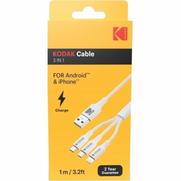 Kodak USB-A - USB-C + microUSB + Lightning kabel 1 m Bílá...
