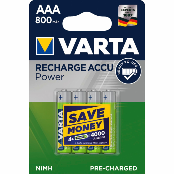 10x4 Varta Rechargeable Accu NiMh 800 mAh Micro VPE Innenk.