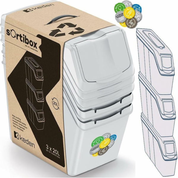 Prosperplast ODPADOVÉ KOŠE 20 L SORTIBOX SADA 3 KS. ŠEDÁ
