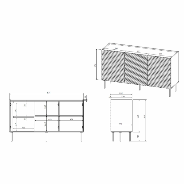 3D2SZ Komoda ONDA 150x45xH85 zelená
