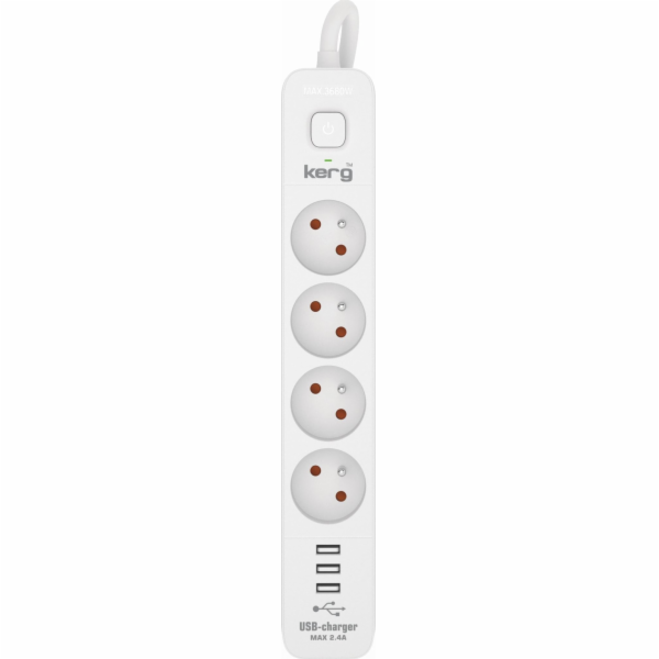 Napájecí lišta KERG s jističem - 4 zásuvky 3USB 16A 3m