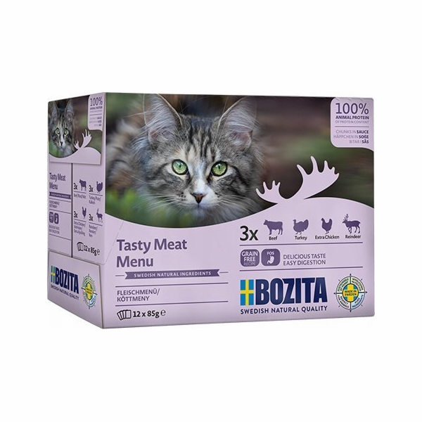 BOZITA Tasty meat menu - mokré krmivo pro kočky - 12 x 85g