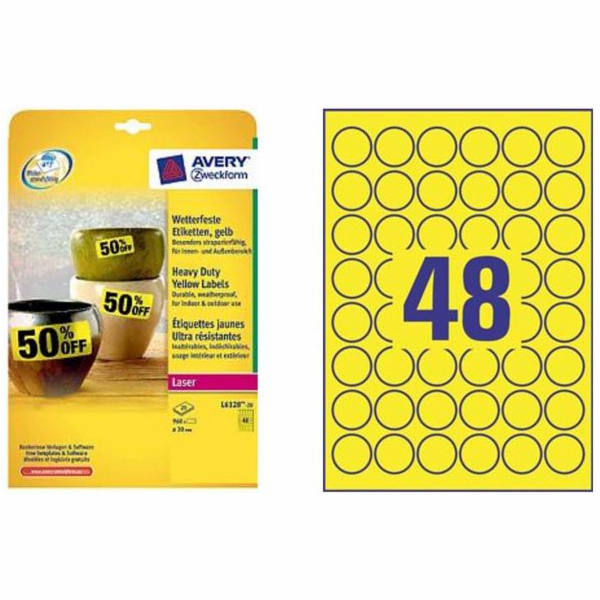 Avery Zweckform LABEL ZF 6128 DIA.30 A4 ŽLUTÁ 20 LISTŮ ŠT...